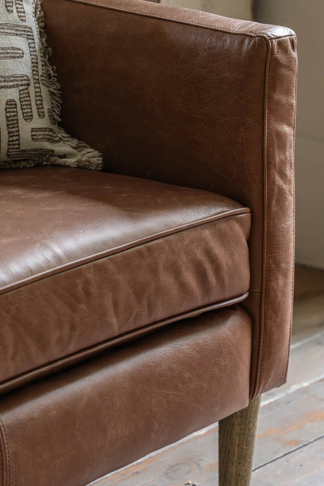 Vintage-Style Brown Leather 3-Seater Sofa - Image 3