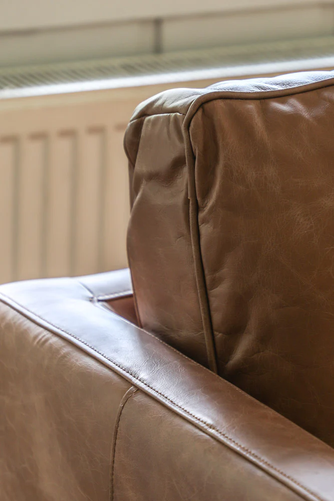 Vintage-Style Brown Leather 3-Seater Sofa - Image 4
