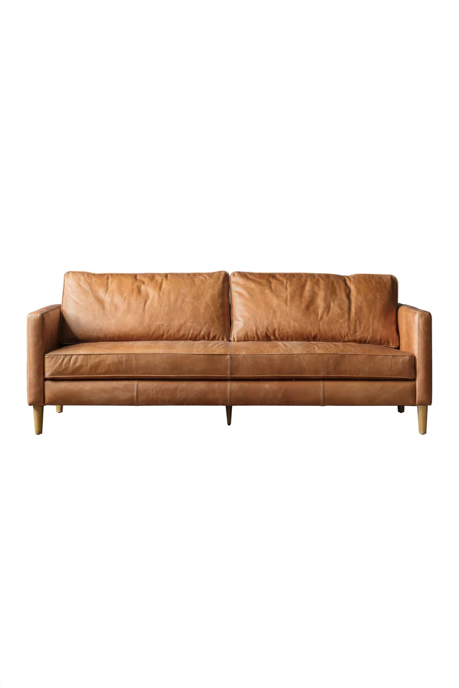 Vintage-Style Brown Leather 3-Seater Sofa - Image 5