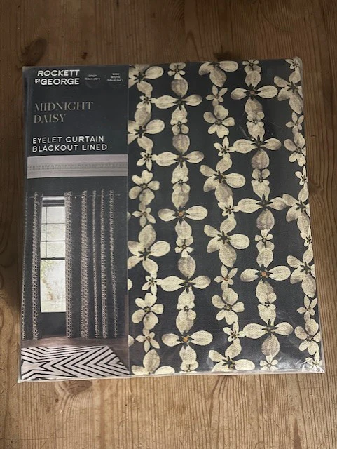 Midnight Daisy Print Eyelet Blackout Lined Pair Of Curtains W168cm X D183cm - SECONDS - Image 2