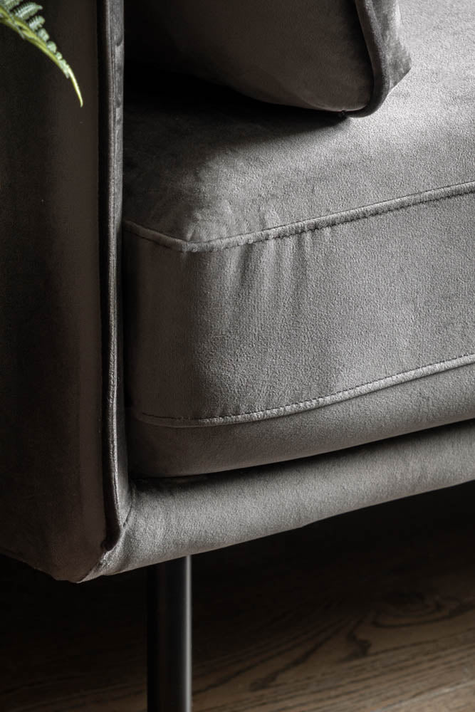 Modern Charcoal Grey Velvet 3-Seater Sofa - Image 4