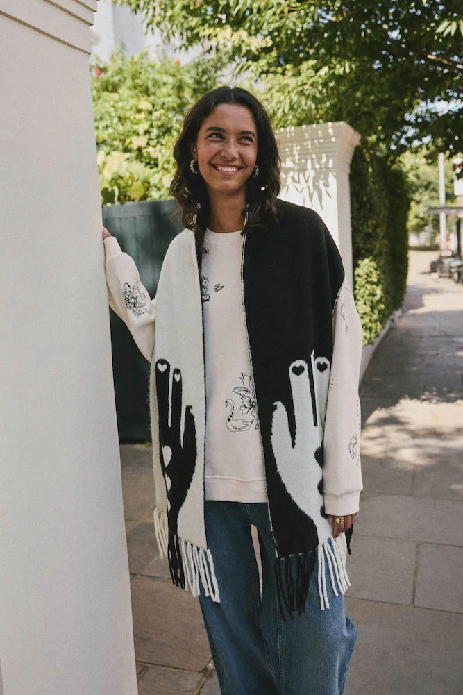 Monochrome Printed Hands Scarf - Image 6