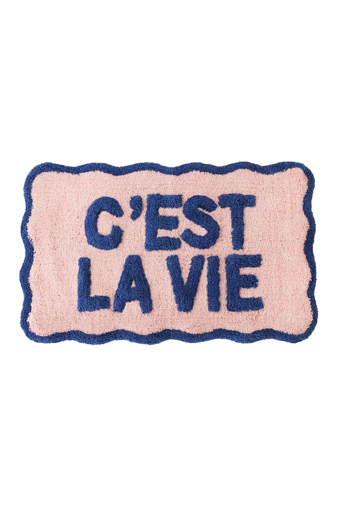 Navy & Pale Pink C'est La Vie Bath Mat - Image 5