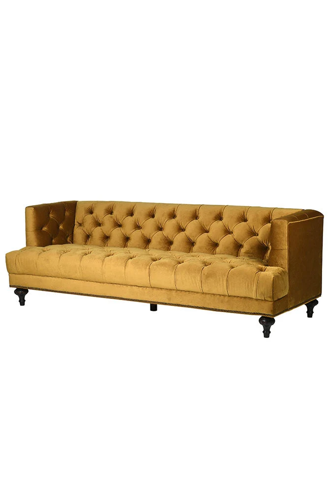 Ochre Gold Velvet Chesterfield 3 Seater Sofa - Image 4