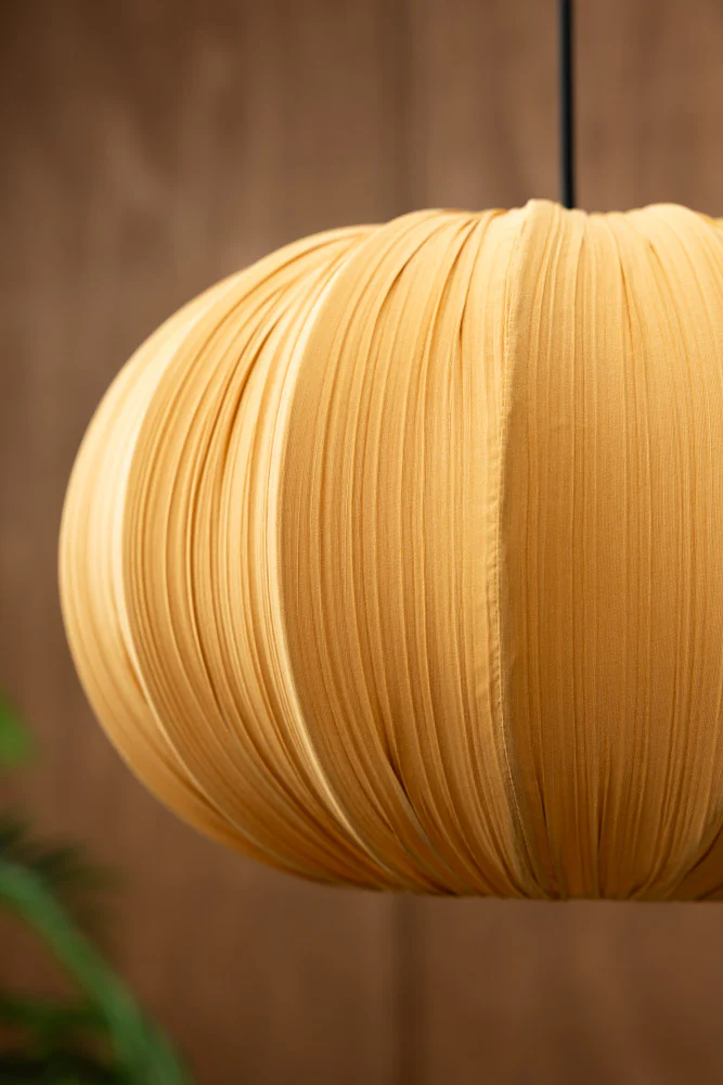 Ochre Pleated Fabric Ceiling Light - Image 2