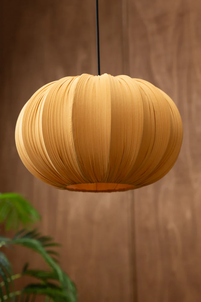 Ochre Pleated Fabric Ceiling Light - Image 3