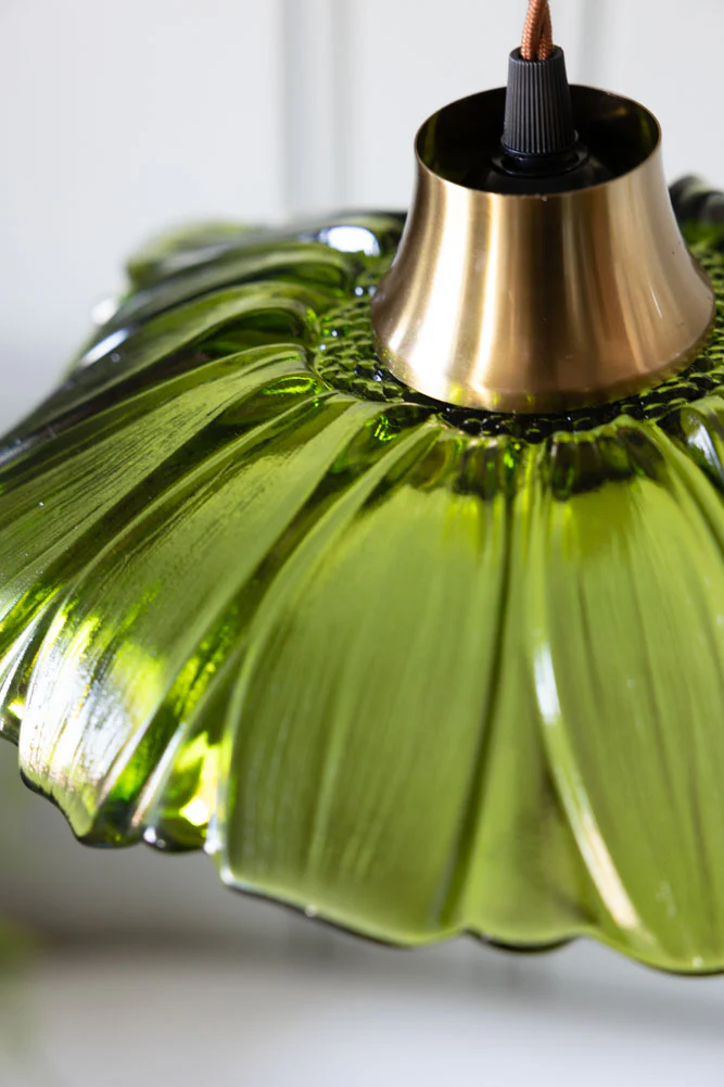 Olive Green Flower Glass Easyfit Ceiling Light Shade - Image 2
