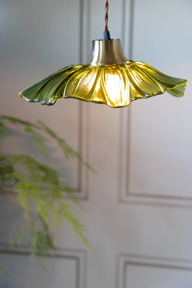 Olive Green Flower Glass Easyfit Ceiling Light Shade - Image 3