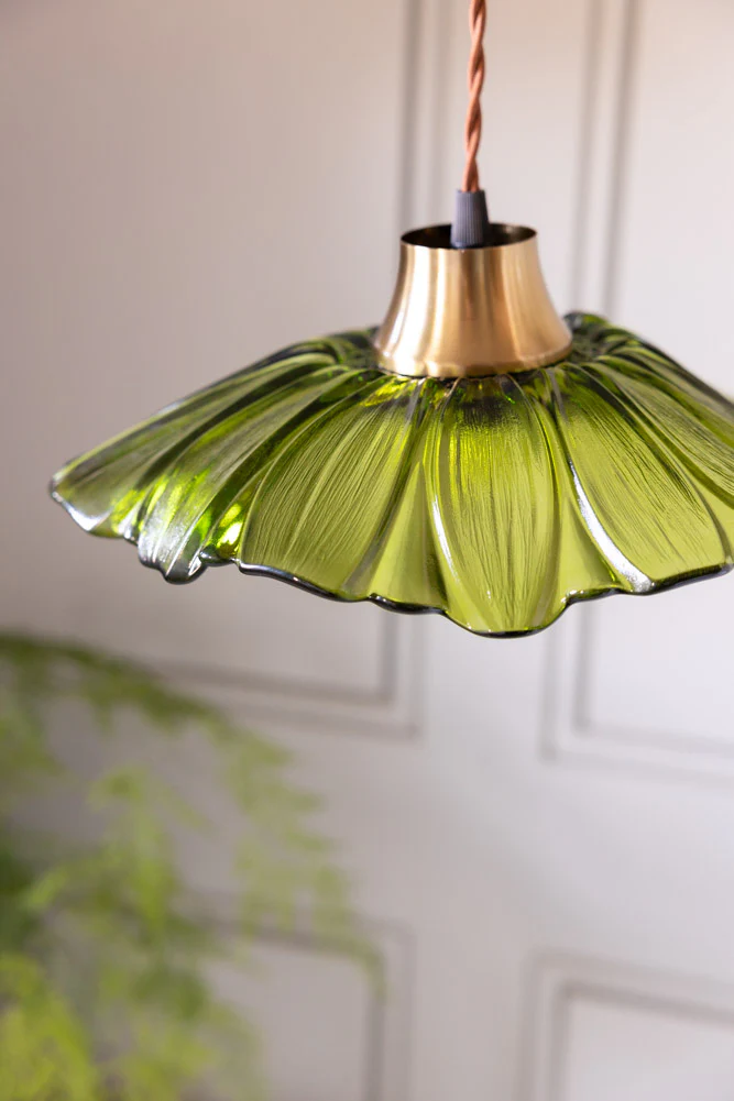 Olive Green Flower Glass Easyfit Ceiling Light Shade - Image 4