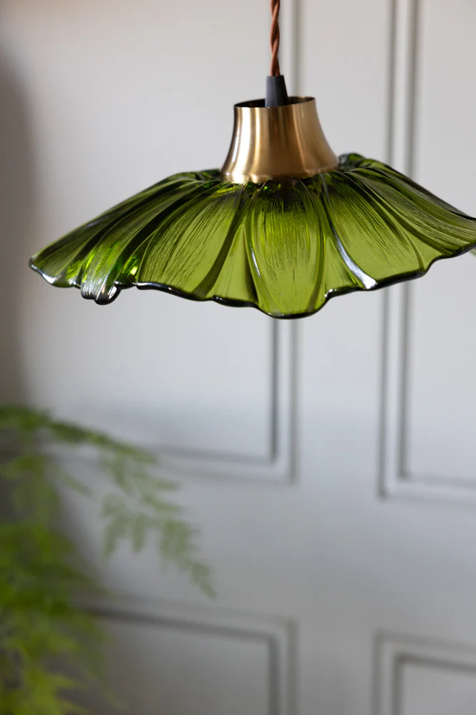 Olive Green Flower Glass Easyfit Ceiling Light Shade - Image 6