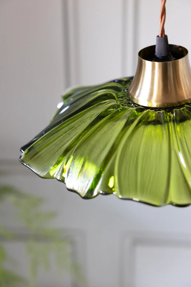 Olive Green Flower Glass Easyfit Ceiling Light Shade - Image 7
