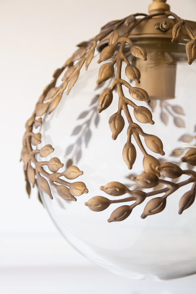 Ornate Globe Pendant Ceiling Light With Brass Leaf Detailing - Image 4
