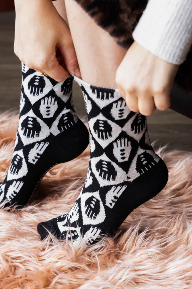 Pack Of 4 Monochrome Hand Print & Red Swan Socks - Image 2