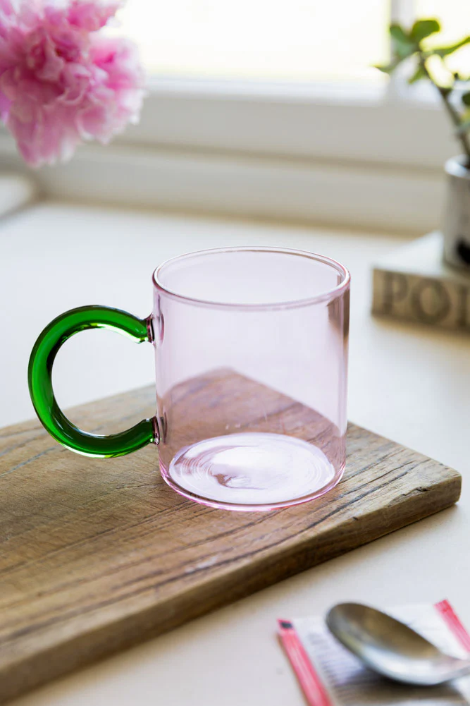 Pale Pink & Green Glass Mug - Image 2