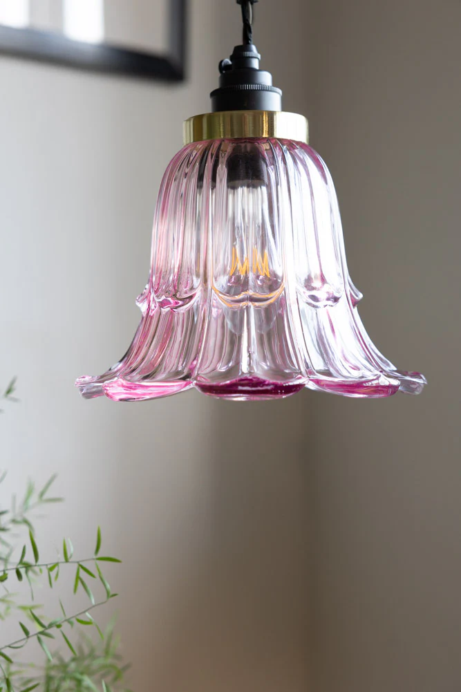Pale Pink Vintage-Style Glass Easyfit Ceiling Light Shade - Image 2