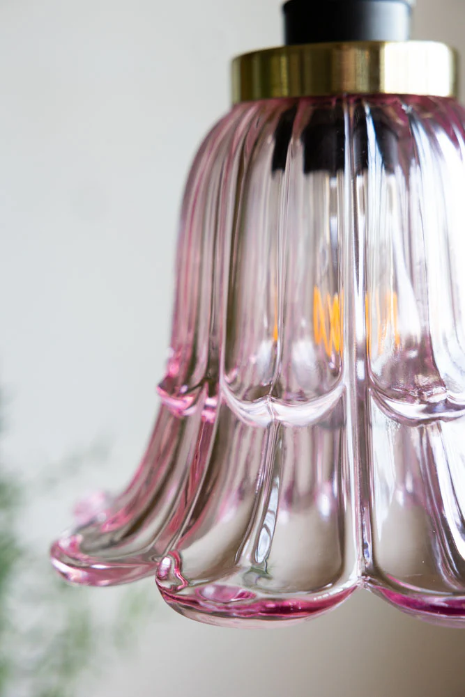 Pale Pink Vintage-Style Glass Easyfit Ceiling Light Shade - Image 3