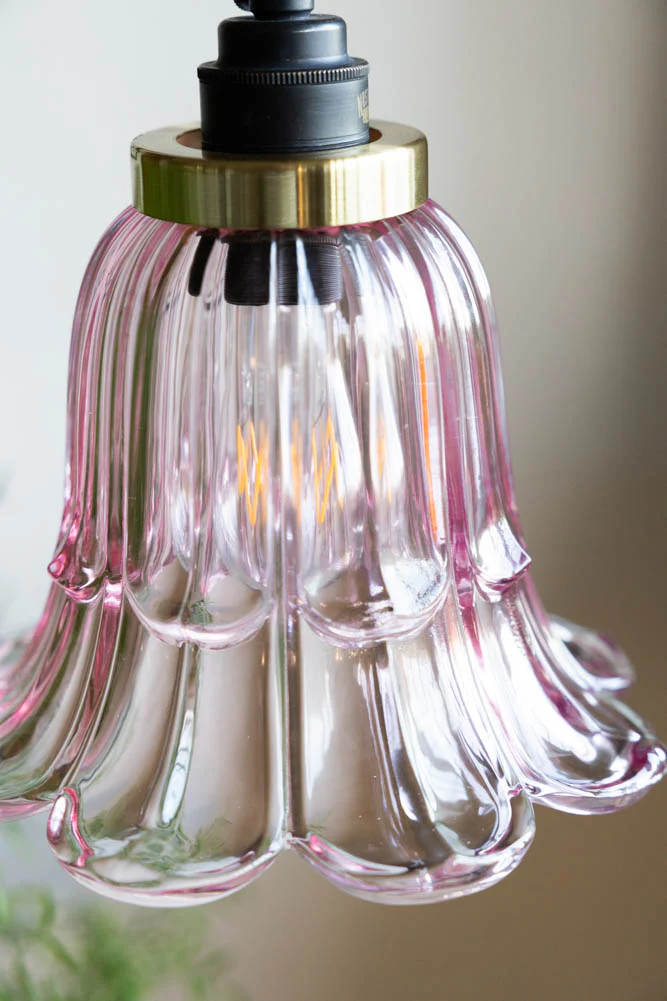 Pale Pink Vintage-Style Glass Easyfit Ceiling Light Shade - Image 5