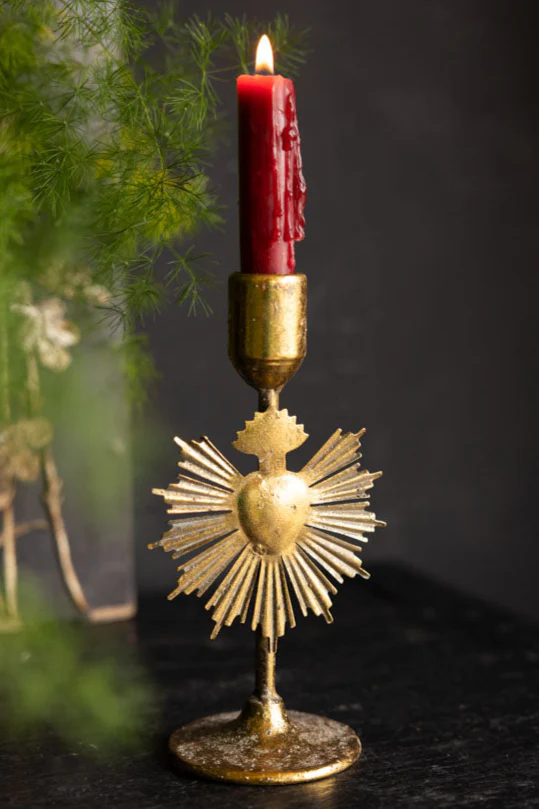 Pretty Gold Milagro Heart Candle Holder