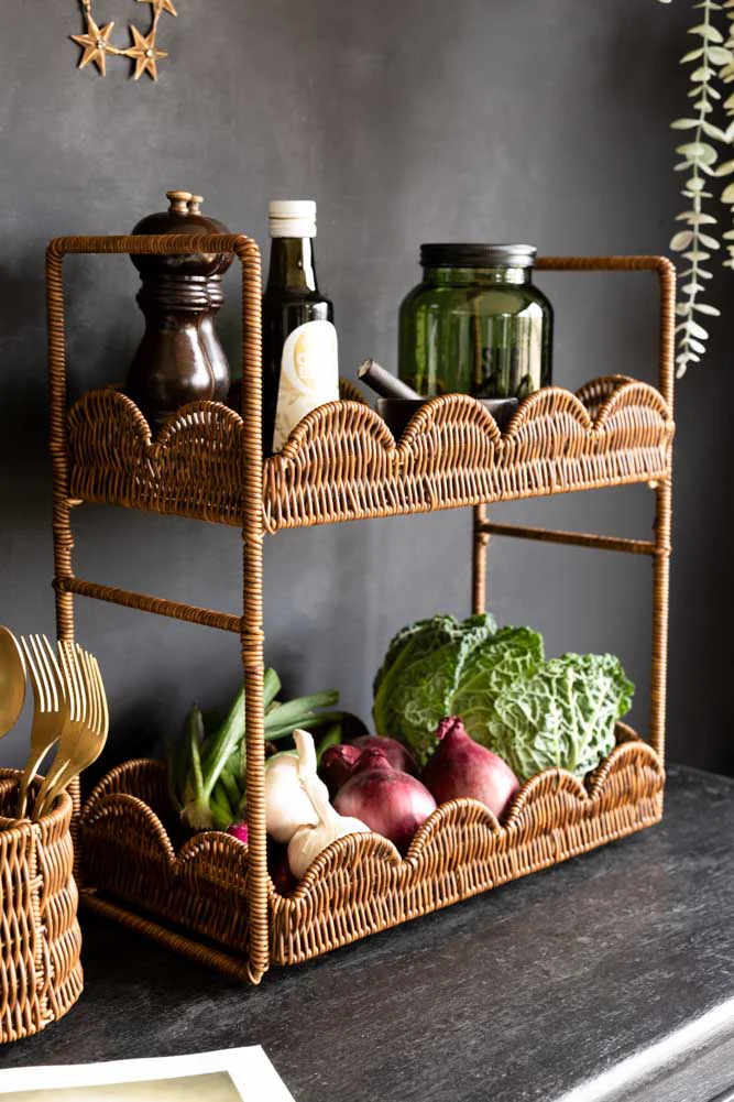 Rattan-Style Kitchen Storage Shelves