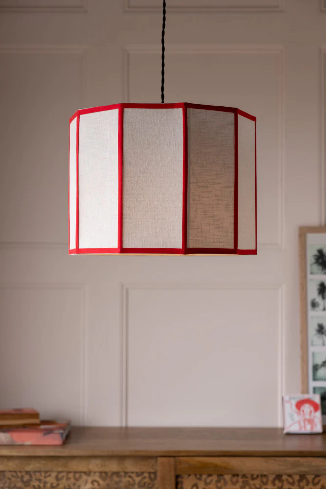 Red Contrast Linen Lampshade - Image 3
