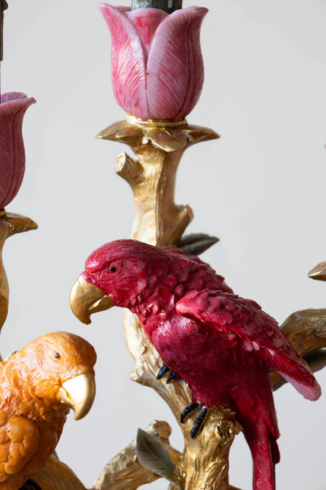 Red Lovebirds & Roses Candlestick Holder - Image 4