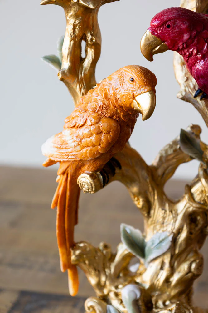 Red Lovebirds & Roses Candlestick Holder - Image 5