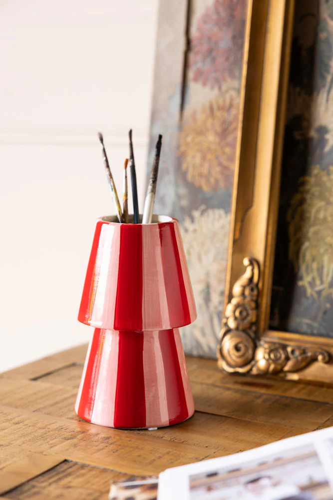 Red & Pink Stripe Flower Vase