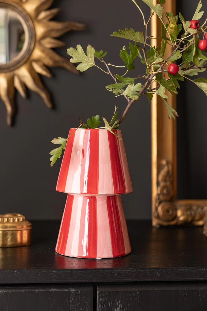 Red & Pink Stripe Flower Vase - Image 4