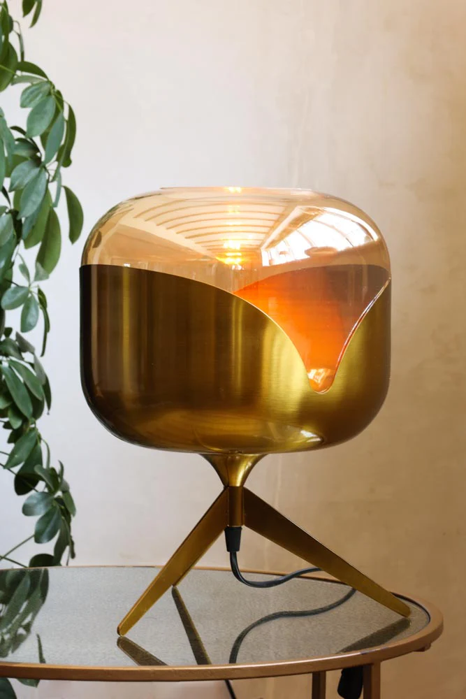 Retro Golden Glass Tripod Table Lamp - Image 3