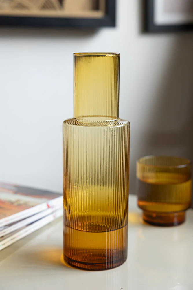 Ribbed Amber Glass Carafe & Tumbler - Available in Two Options - Image 3