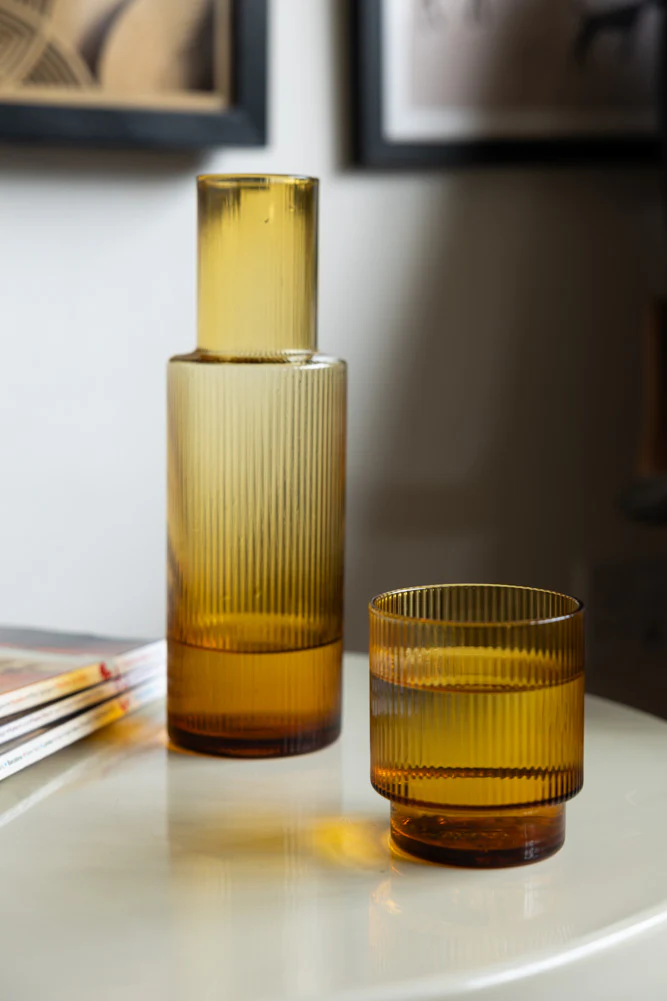 Ribbed Amber Glass Carafe & Tumbler - Available in Two Options - Image 4