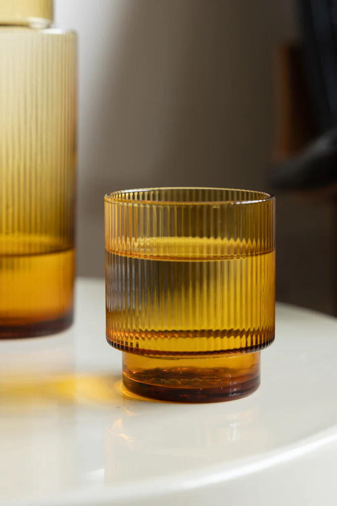 Ribbed Amber Glass Carafe & Tumbler - Available in Two Options - Image 7