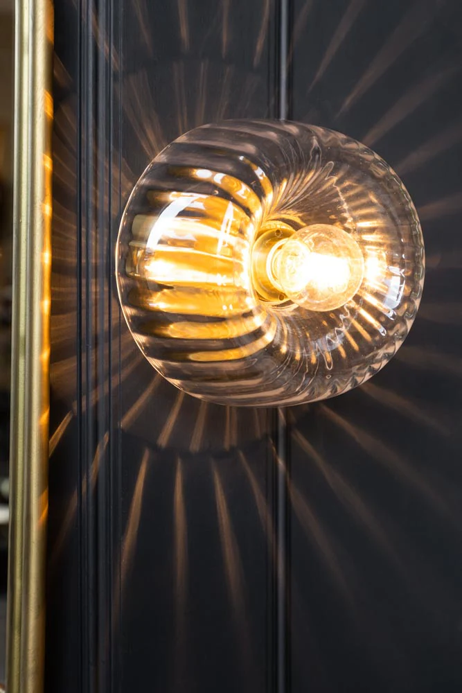 Ribbed Glass & Brass Wall Light - Image 2