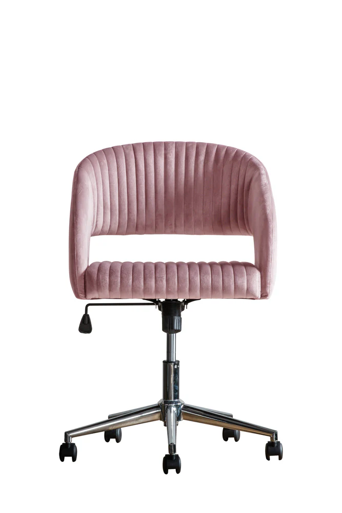 Ribbed Pink Velvet Swivel Chair - Image 4