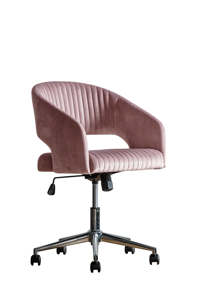 Ribbed Pink Velvet Swivel Chair - Image 5