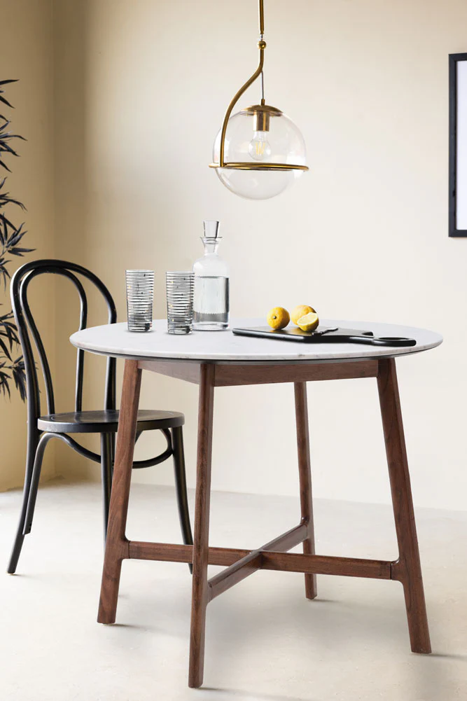 Round Acacia & Marble Dining Table