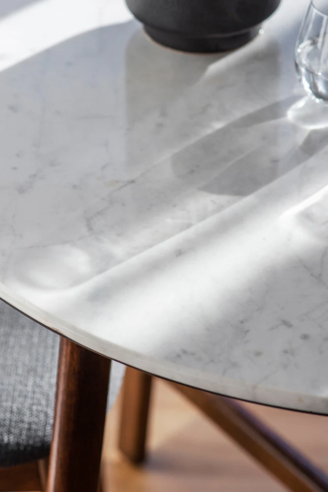 Round Acacia & Marble Dining Table - Image 2