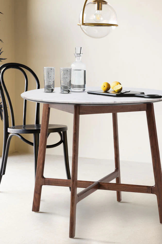 Round Acacia & Marble Dining Table - Image 3