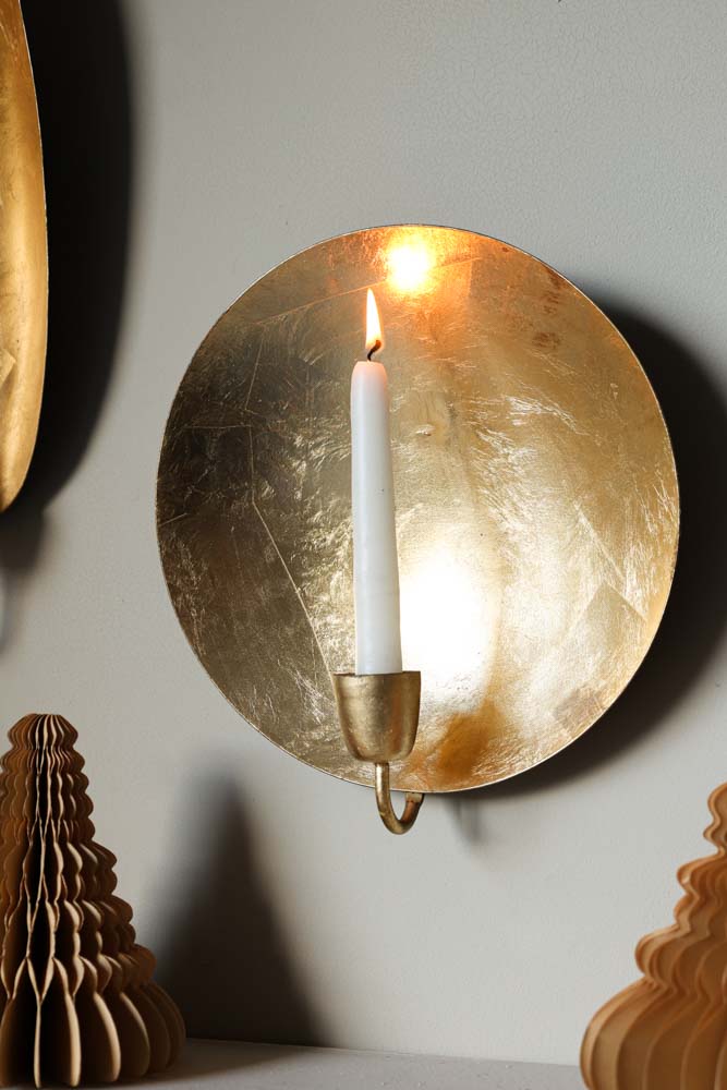 Round Gold Leaf Candlestick Holder Wall Sconce - Image 2