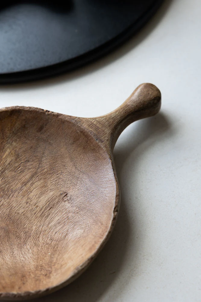 Round Natural Wood Carved Serving Dish - Image 6