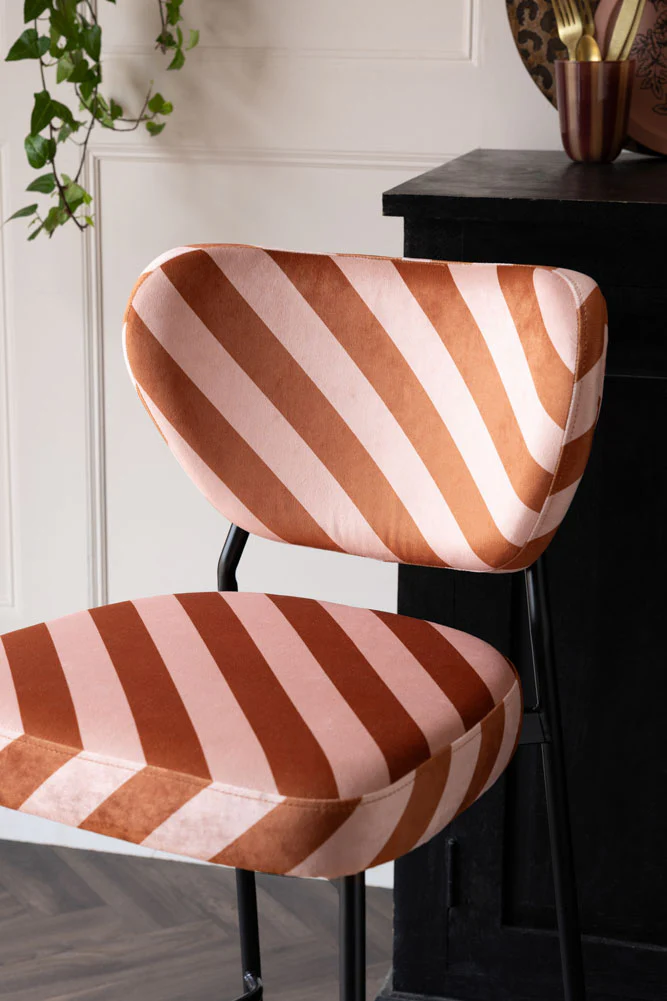 Set Of 2 Bar Stools in Pink & Amber Stripe Velvet - Image 2