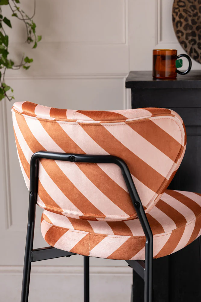 Set Of 2 Bar Stools in Pink & Amber Stripe Velvet - Image 4