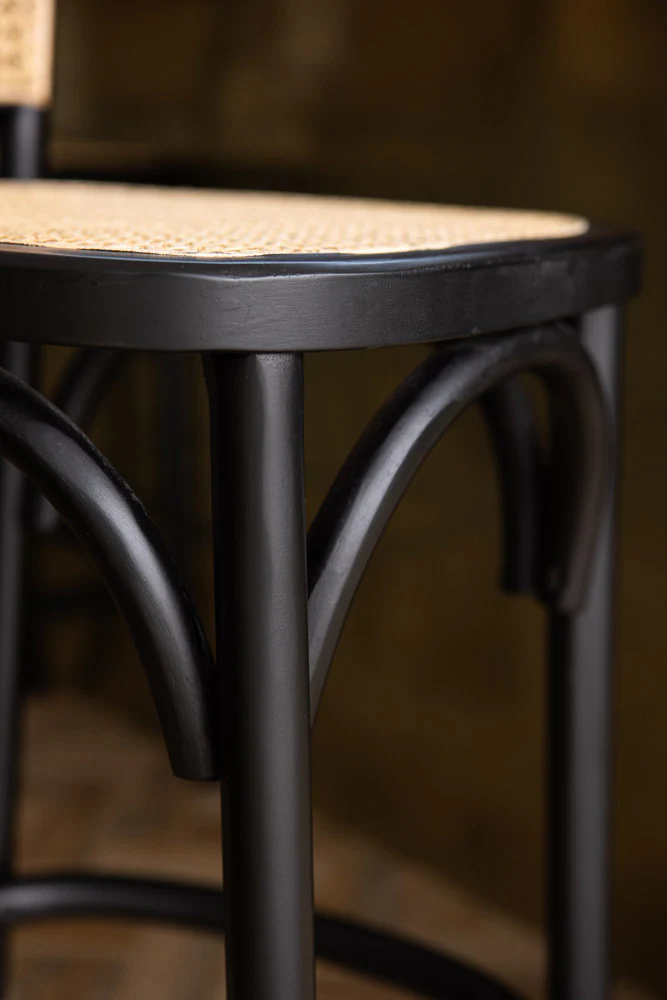 Set of 2 Chez Pitou Wood & Woven Cane Bar Stools in Black - Image 10