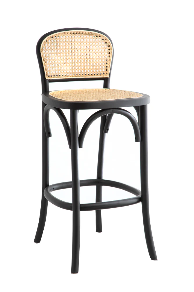 Set of 2 Chez Pitou Wood & Woven Cane Bar Stools in Black - Image 11