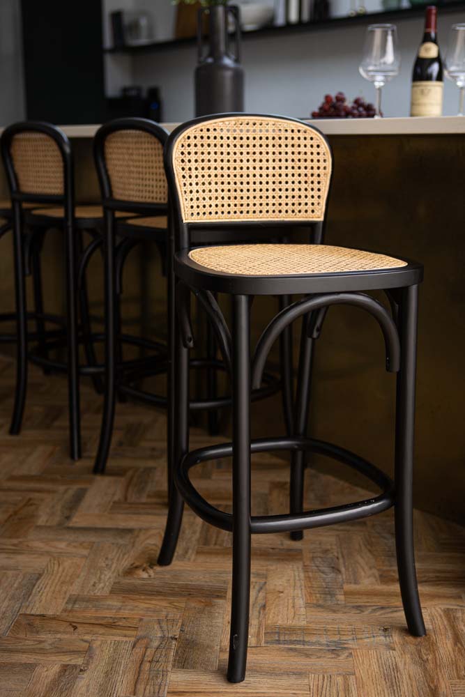 Set of 2 Chez Pitou Wood & Woven Cane Bar Stools in Black - Image 12