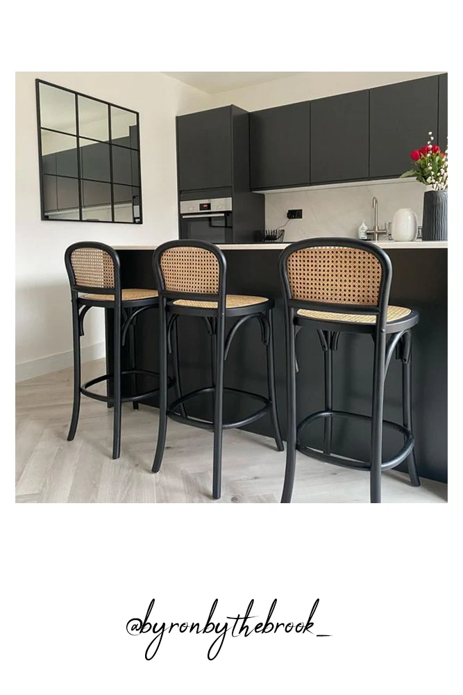 Set of 2 Chez Pitou Wood & Woven Cane Bar Stools in Black - Image 15