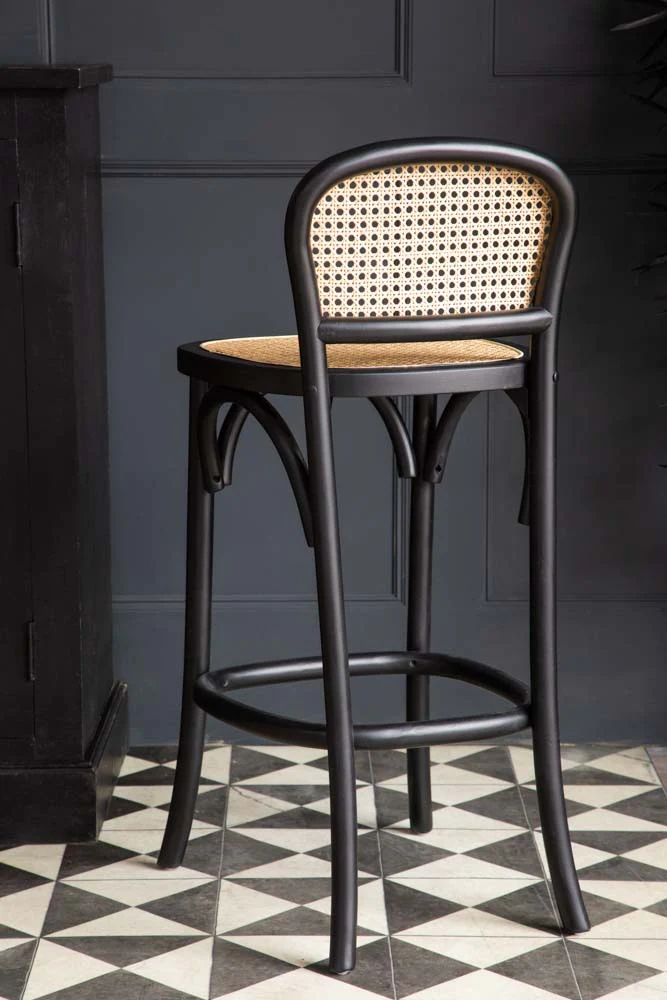 Set of 2 Chez Pitou Wood & Woven Cane Bar Stools in Black - Image 3