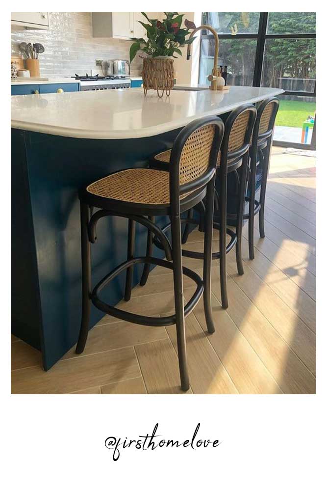 Set of 2 Chez Pitou Wood & Woven Cane Bar Stools in Black - Image 7