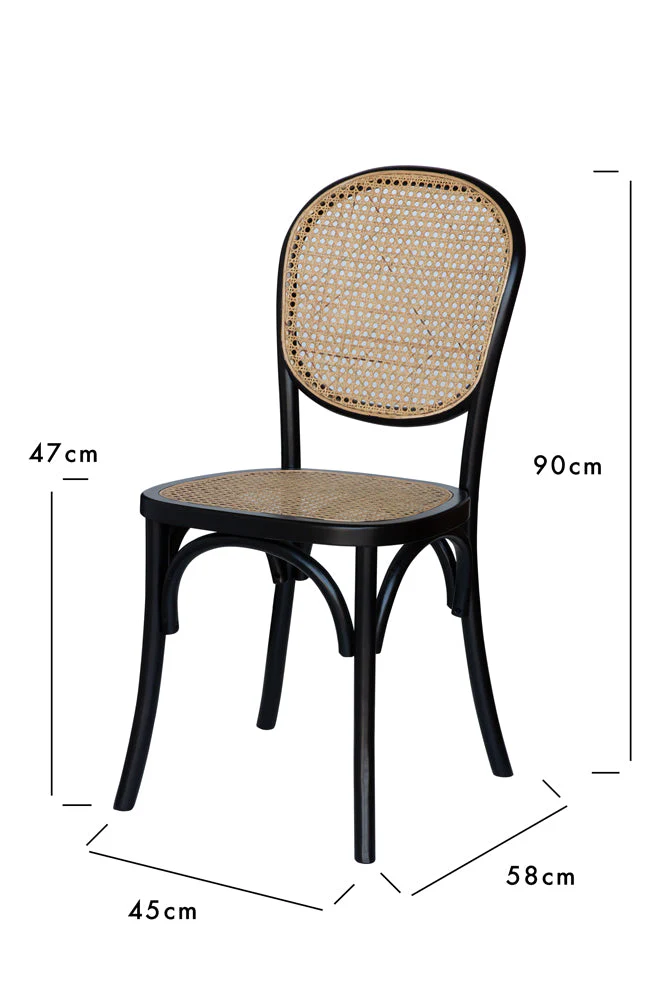 Set of 2 Chez Pitou Wood & Woven Cane Dining Chairs in Black - Image 11