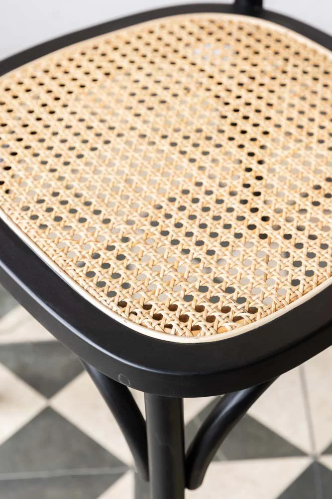Set of 2 Chez Pitou Wood & Woven Cane Dining Chairs in Black - Image 4